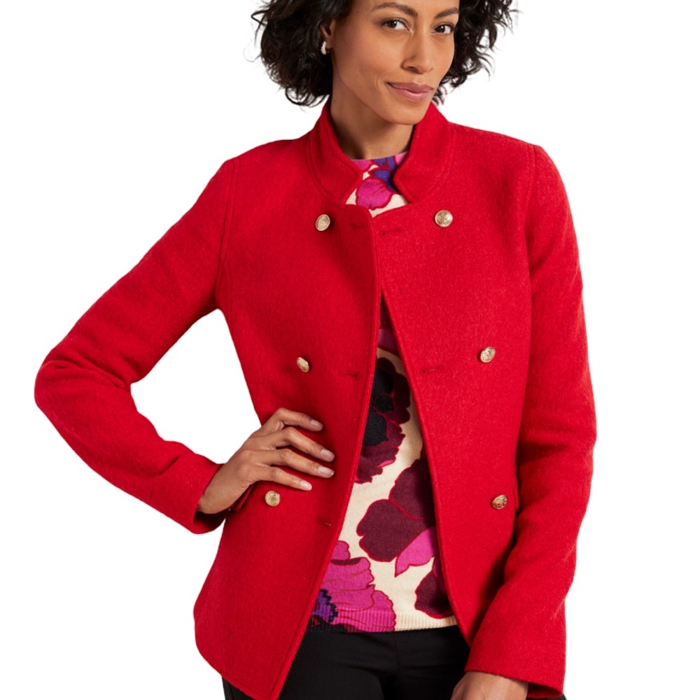 Talbots Red Double Breasted Boiled Wool Blended Coat